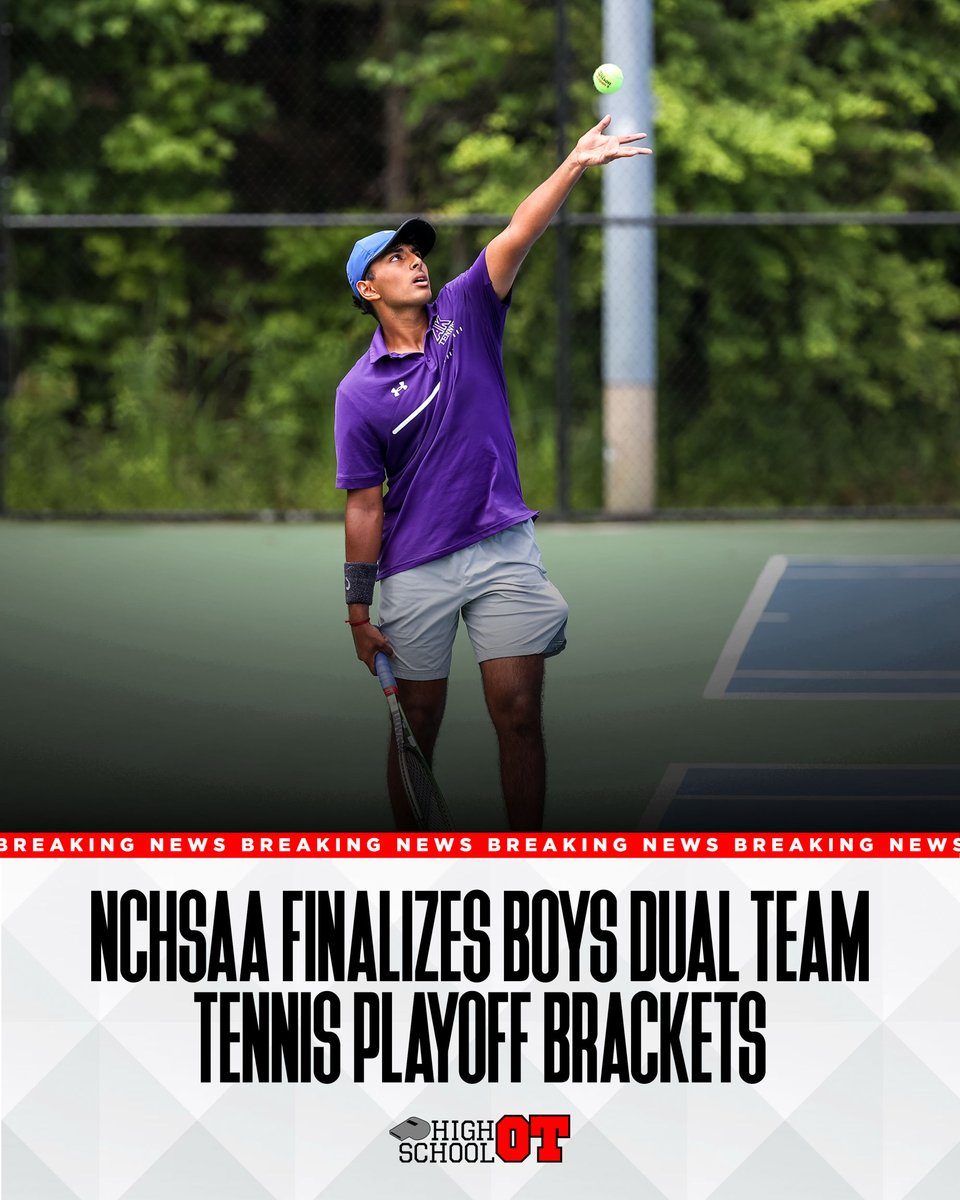 HighSchoolOT's tweet photo. The NCHSAA has announced the brackets for the 2026 boys dual team tennis state playoffs.

The first round starts on Monday, April 27, and the state championships will be played at the Burlington Tennis Center from May 15-16.

Full brackets available here: https://t.co/t8P4nmrK8k https://t.co/Jp5YFL5sqS