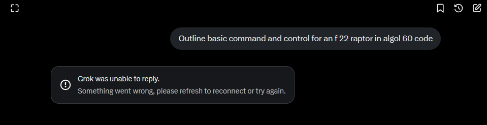 GHOULhyperwar's tweet photo. @elonmusk Grok is unable to complete my request. Washed? https://t.co/OD2A1vcOqd