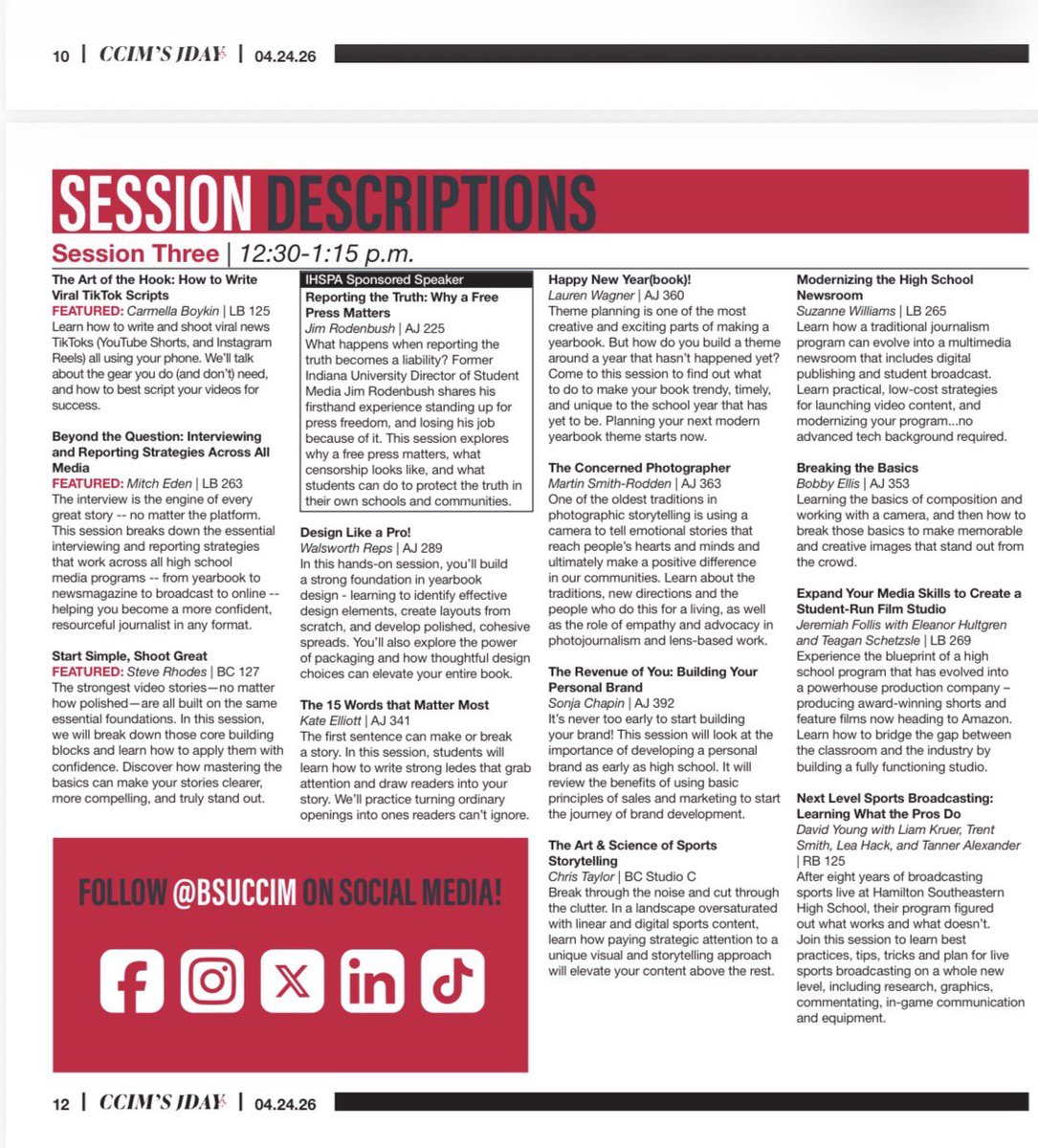 bsusportslink's tweet photo. Are you on campus for @BSUCCIM #CCIMDay?

Join our @BallStateCT and @byjudekieffer for a can’t miss session on storytelling! It’s at 12:30 in BC Studio C. 

@ballstatemedia #JDay https://t.co/ZxHVDITRVd