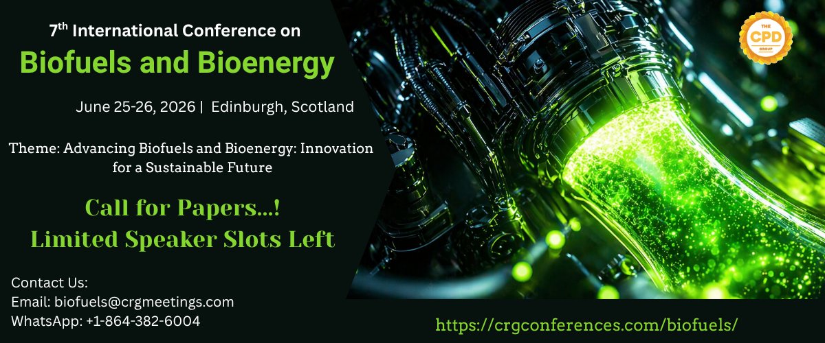 Shirley42853244's tweet image. Become a speaker or delegate at the #Biofuels2026 Conference and Join the conversations driving innovation in next-generation biofuels and clean energy.
 
Abstract submission: crgconferences.com/biofuels/abstr… 
 
#Bioenergy #Sustainability #Renewableenergy #Greenenergy #Cleanfuel