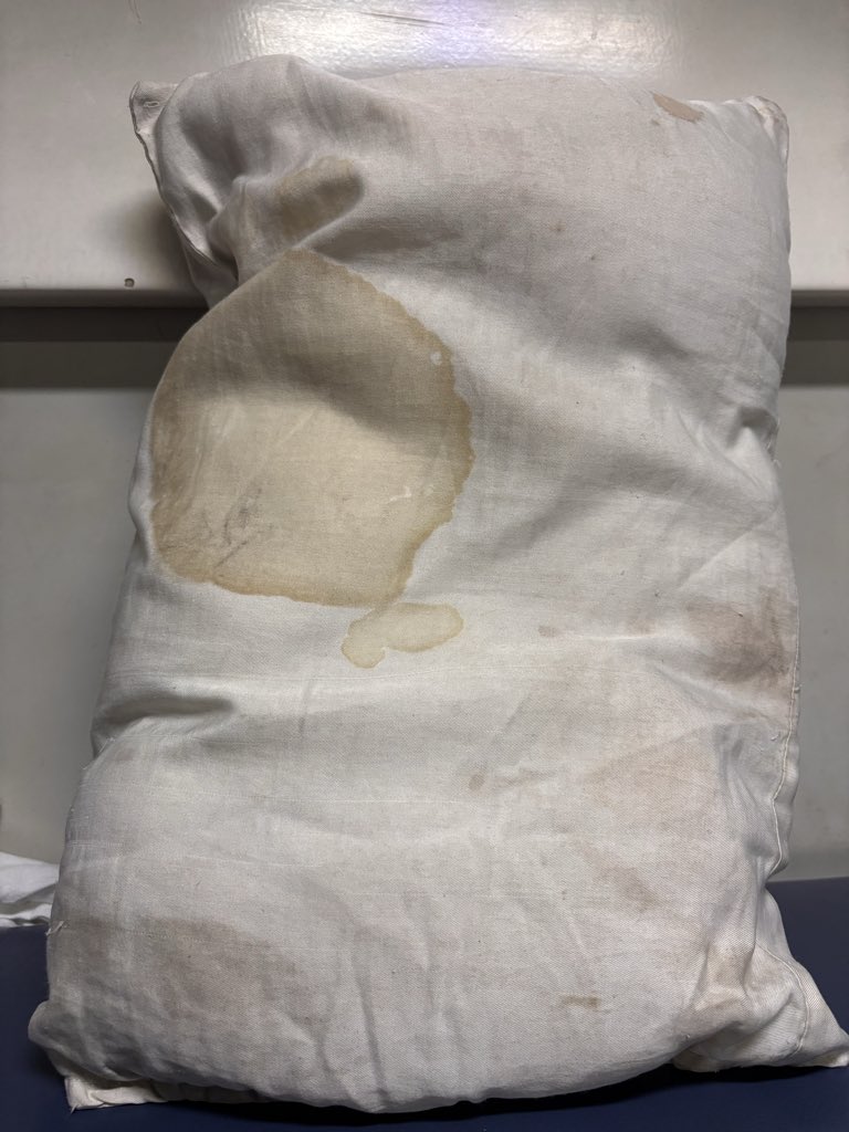dhanlive's tweet photo. Unhygienic pillow provided in AC 2-tier coach of Train 15053 (PNR: 2835278132), departed from Chhapra. Clearly stained and not fit for use. Request immediate action and better hygiene standards.  

@RailMinIndia @IRCTCofficial @IndianRailways https://t.co/DhNWcYjOrH