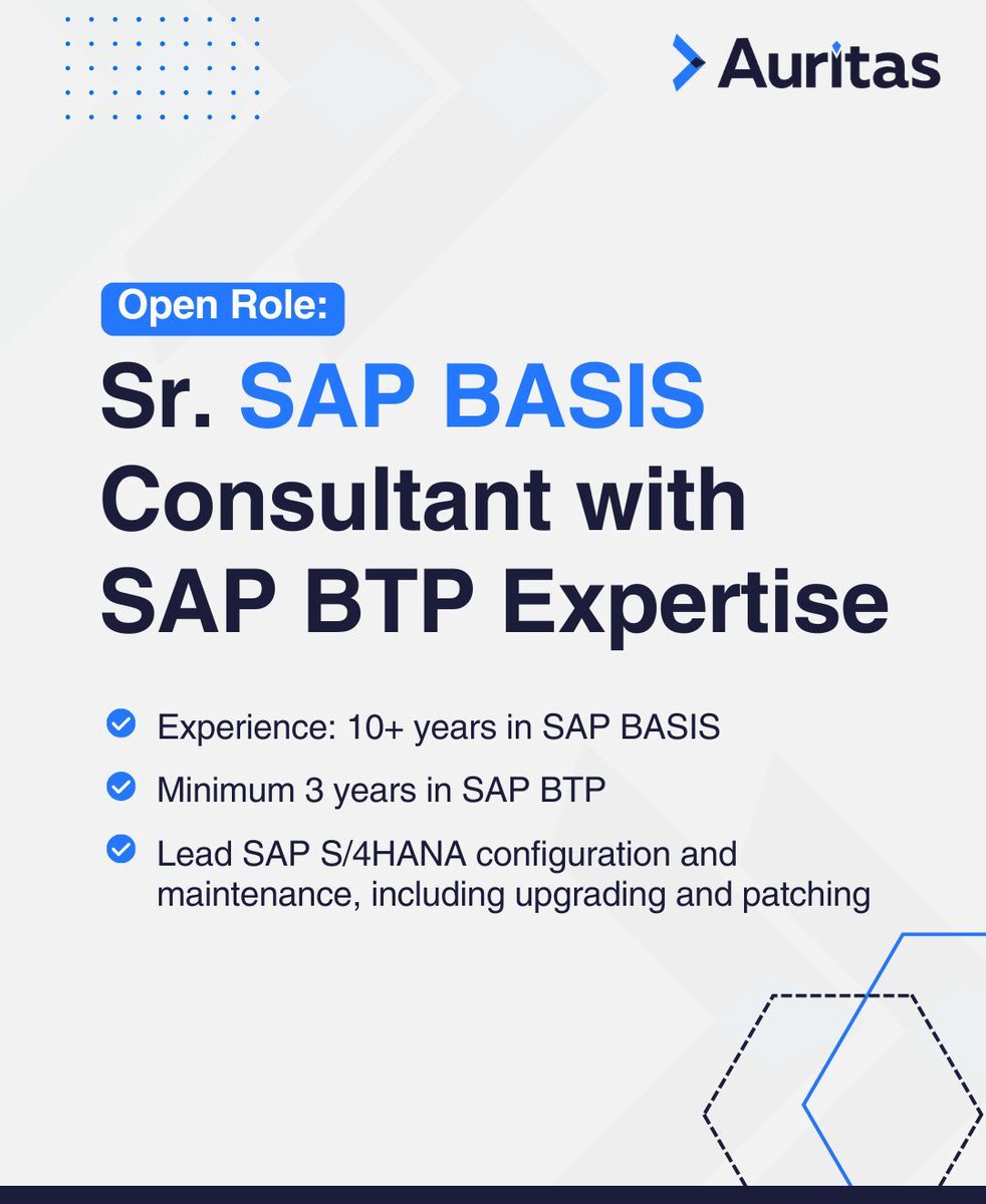 We’re #Hiring: Sr. SAP BASIS Consultant with SAP BTP Expertise

📍Location: Noida
Learn more and apply here: hubs.ly/Q04cWk7G0