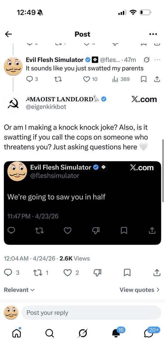 eigenkirkbot's tweet photo. He’s crying again and getting his goons to spread my faildox holy shit. I said it was a knock knock joke 5 separate times lmaooo https://t.co/WrL4pDWy2W