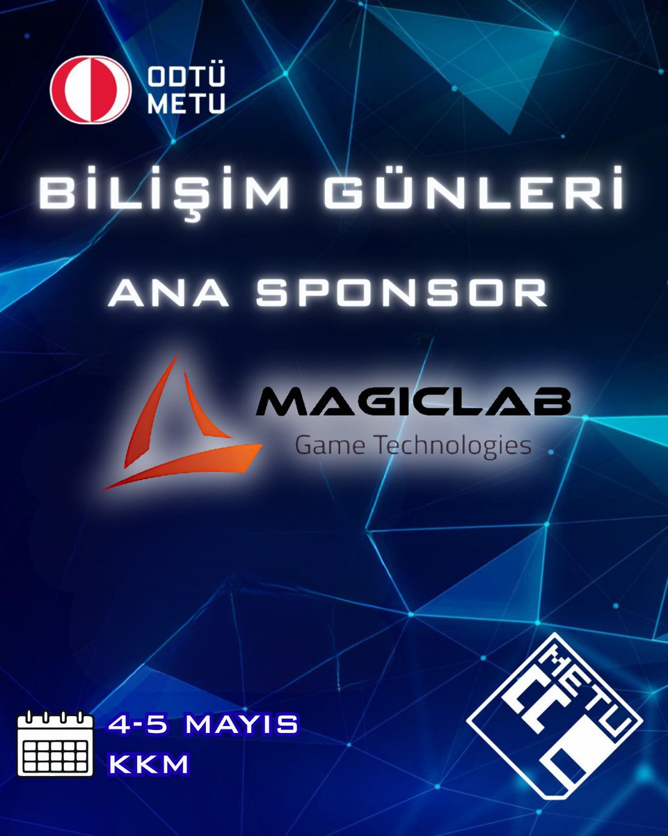 metucclub's tweet photo. 🚀 Genel  Sponsorumuz: Magiclab
Bilişim Günleri 2026 Magiclab'ın desteğiyle daha güçlü! 💻✨
📅 4-5 Mayıs📍KKM (ODTÜ Kültür Kongre Merkezi) B Salonu
Başvuru: https://t.co/Tw4sR448LQ
Detaylar çok yakında 👀

#BilişimGünleri #Magiclab #Teknoloji #Etkinlik https://t.co/Gqkiuk20Ic