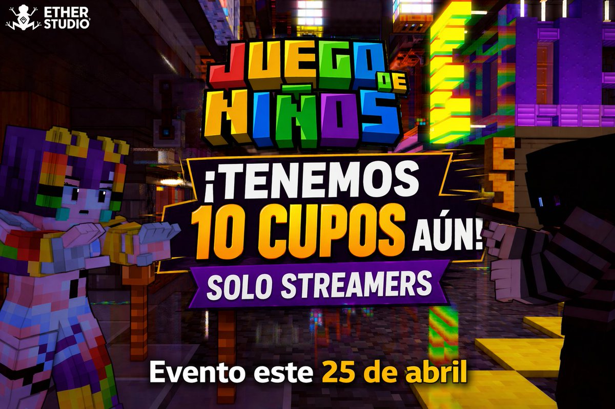 EtherStudio_MC's tweet image. 🚨 ¡Últimos cupos para el evento de mañana! 🚨

Aún tenemos 10 cupos disponibles para el evento de este 25 de abril.
Si eres streamer y quieres participar, entra a nuestro Discord y completa el formulario.

👉 discord.gg/jkhcQetjf5
@katilam0n 
#minecraft #streamers