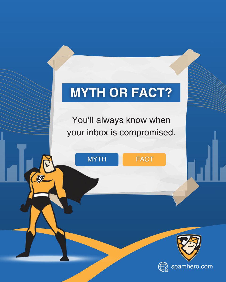 SpamHero's tweet image. ❌ Myth: You’ll always know if your inbox is compromised.

Threats can go unnoticed.

SpamHero helps stop them before they start.

👉 spamhero.com

#spamhero #emailsecurity #cybersecurity #phishing