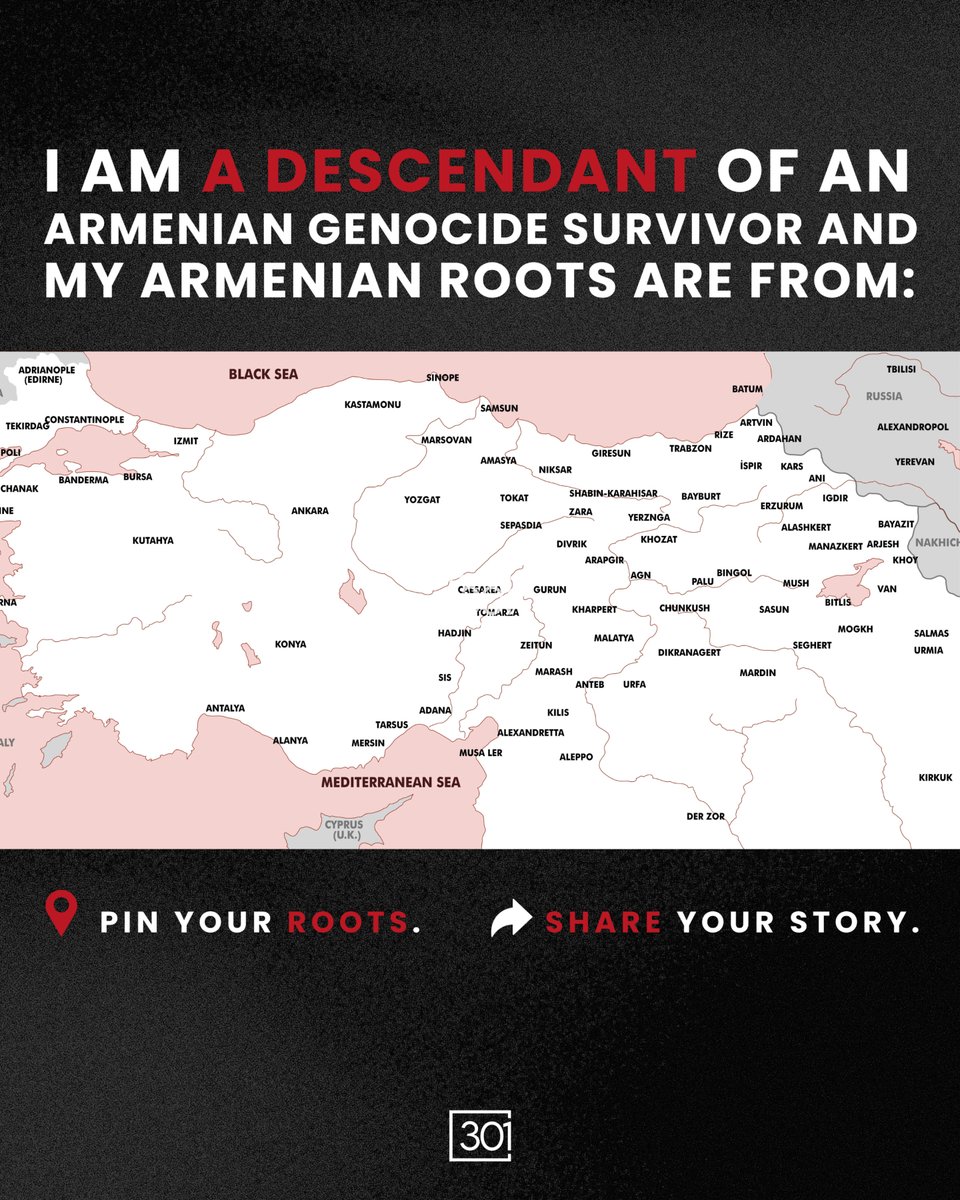 301arm's tweet photo. I’m a Descendant of an Armenian Genocide Survivor. My Armenian roots are from:

1. Share this post to your story and write where your family’s roots trace back to.

2. Comment your Armenian heritage below and connect with others whose families come from the same cities or regions in Historic Armenia, Cilicia, Artsakh, Western Armenia, or Javakhk.