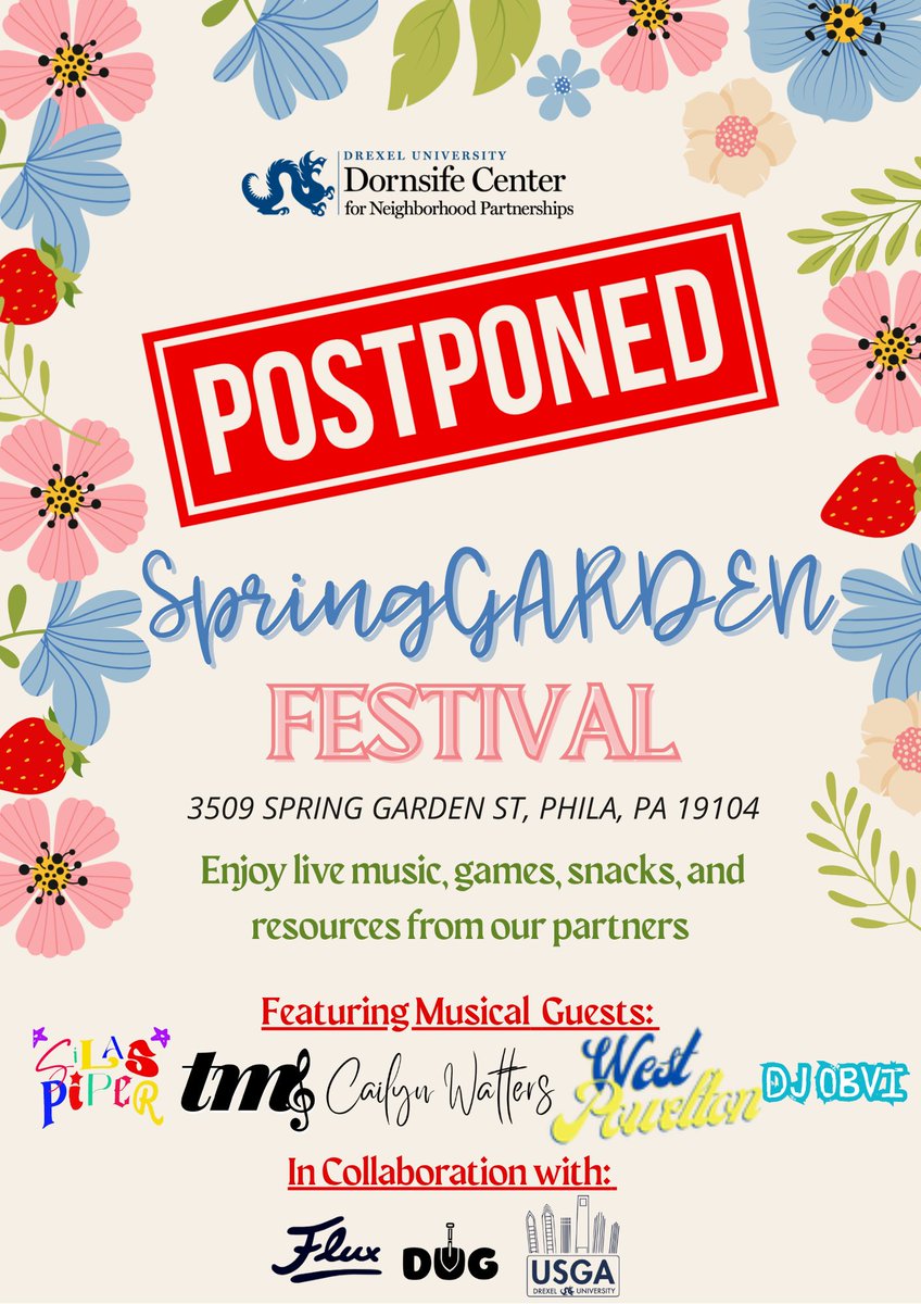 DornsifeCenter's tweet photo. Dornsife Center | Spring Garden Festival POSTPONED! Stay tuned for new date! - https://t.co/OgX92Qlbs0 https://t.co/jNIt66wDFN