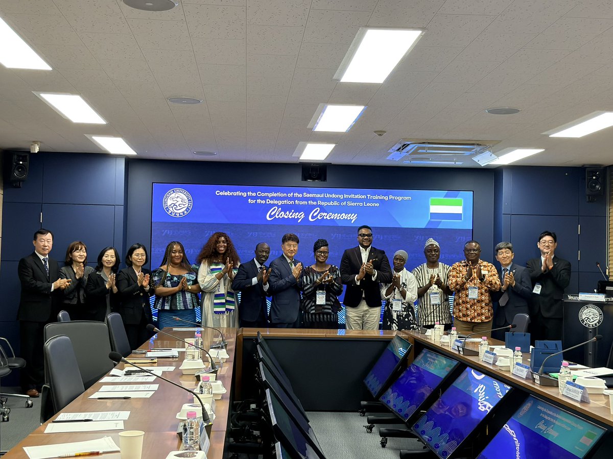 EmbassyRok's tweet photo. Stronger ties, shared vision 🇸🇱🇰🇷
Sierra Leone’s delegation, led by Minister Haja Ramatulai Wurie, concludes a successful visit to Yeungnam University.
From dialogue to action—education partnerships moving forward.
Thanks to President Choi and the team for the warm welcome.
#SierraLeone #SouthKorea #Education #Partnerships #GlobalImpact