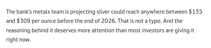 MisterUppy's tweet image. Bank of America analyst projects #silver hitting $135-$309 by end of 2026.🤯

Main price drivers:

The gold/silver ratio sits at 59:1 today. In 2011 it hit 32:1. In 1980 it hit 14:1.

Six consecutive years of supply deficit doesn't hurt either.