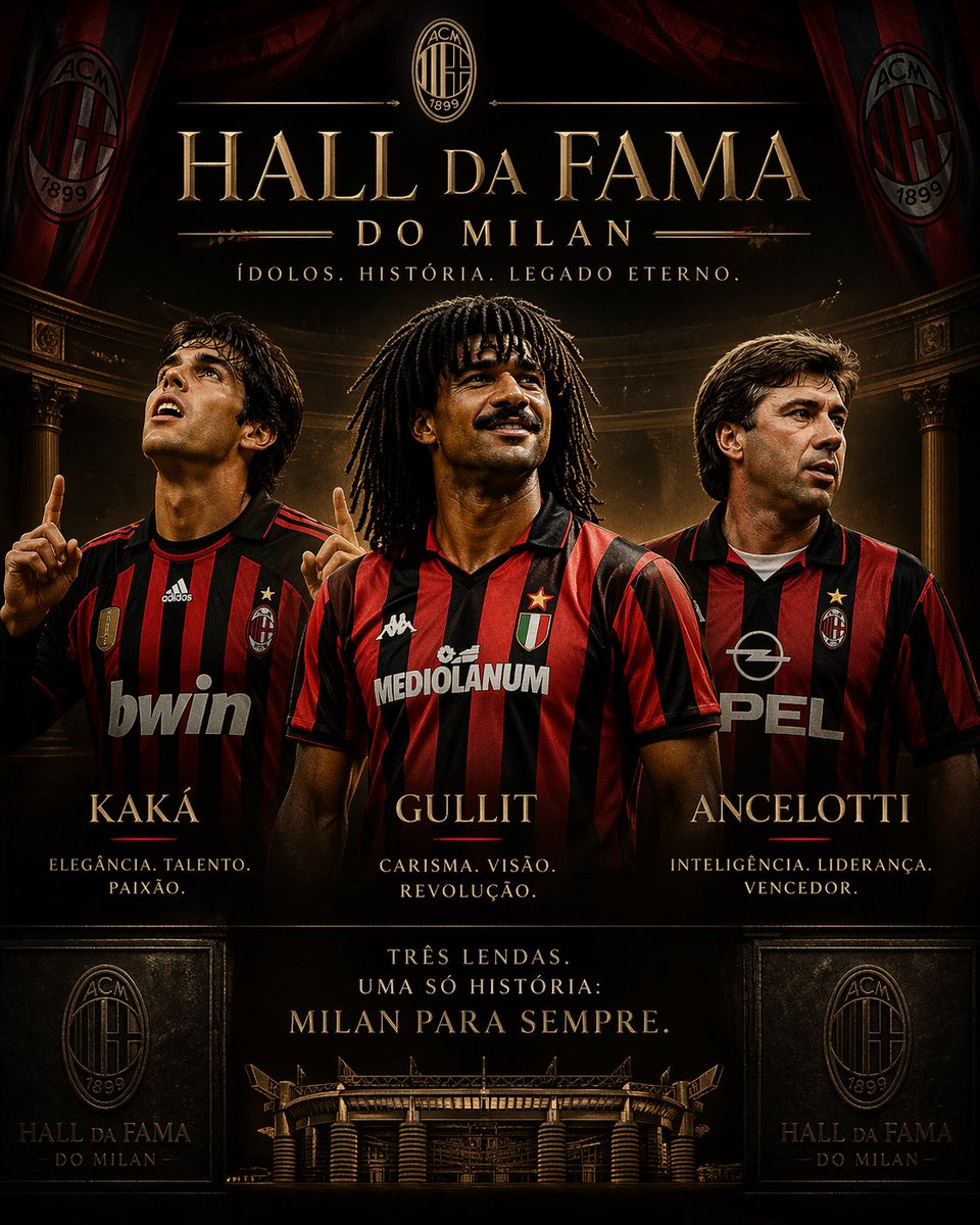 Kaká, Gullit e Ancelotti foram eleitos para o Hall da Fama do Milan!
Ídolos demais!