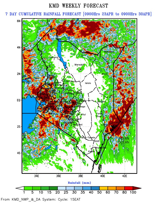 🚨🌧️🌊 HEAVY RAINFALL, STRONG WINDS &amp; LARGE WAVES ADVISORY – UPDATE No. 2
Advisory No. 04/2026
Issued by the Kenya Meteorological Service Authority (KMSA)

📅 Valid: 24th April 2026 (6pm) – 1st May 2026 (7pm)

🌧️ Rainfall Outlook
Rainfall exceeding 20mm in 24 hours is expected