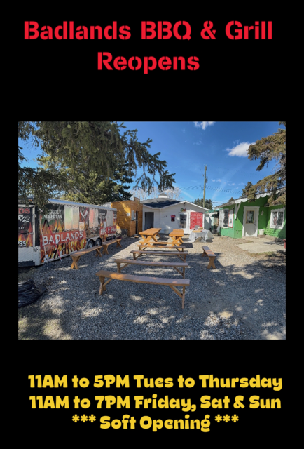 badlands2011's tweet photo. Badlands BBQ &amp; Grill is baaack and opens TODAY in Longview, AB located on Main Street.  Come enjoy smoked brisket, Alberta beef burgers, poutine &amp; more. Call for Take Out: 825-974-1235 https://t.co/unDTsQt6kK