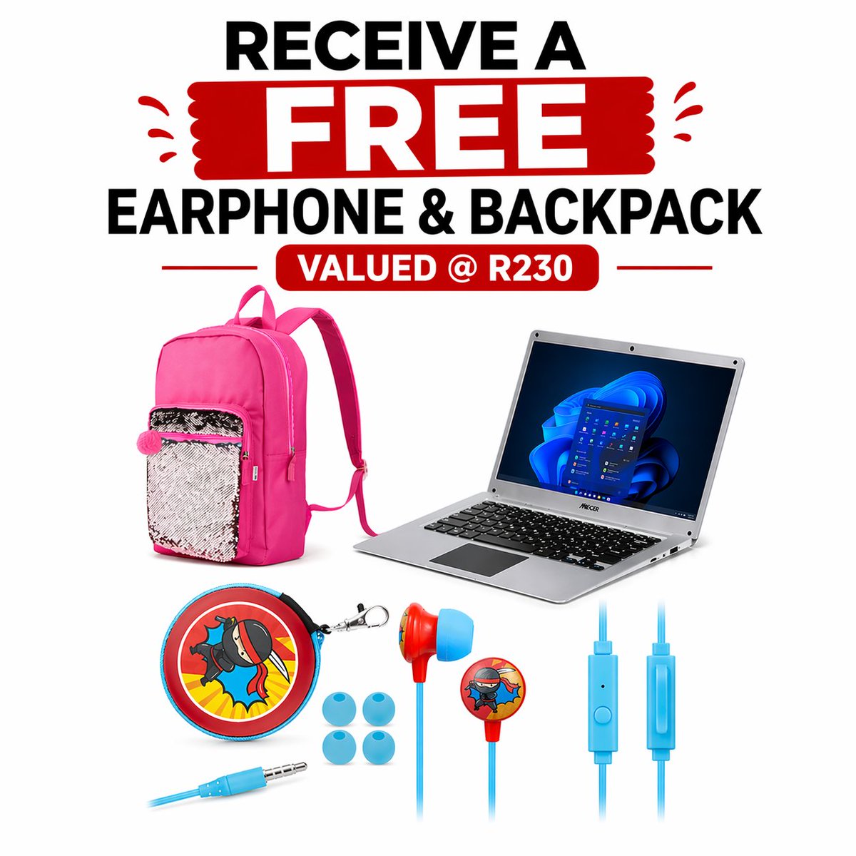 omni_ts's tweet image. Deal: Mecer MyLife Z140C-XPRESS F2 
bundle N4020 Celeron, 4GB RAM, 128GB eMMC, 14" HD + backpack &amp;amp; earphones  Grade B R2 499. 6‑month warranty. Grab it: wix.to/47AfvqG #LaptopSale #Mecer #TechDeal