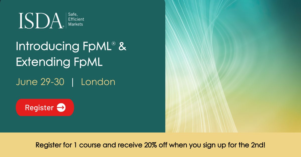 #ISDA Introduction to FpML® course is a strong foundation for journey from  #FpML to #CDM and #DRR
Covers trade representation, lifecycle, validation &amp; interoperability — the building blocks for scalable automation and digital workflows.
events.isda.org/Intro_to_FpML/…