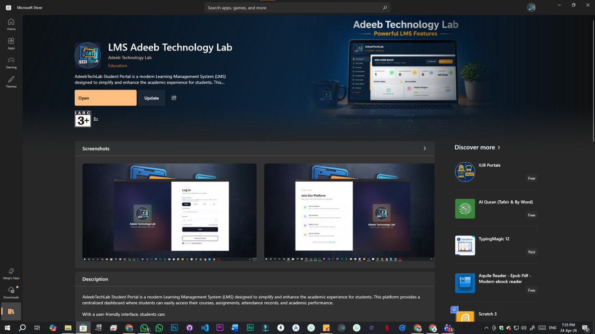AdeebTechLab's tweet image. Big news! 📣 LMS Adeeb Technology Lab is now live on the Microsoft Store! 🖥️

A modern, centralized dashboard for students to manage everything from grades to assignments. Check it out and let me know what you think! 🚀

#EdTech #MicrosoftStore #BuildInPublic #LMS