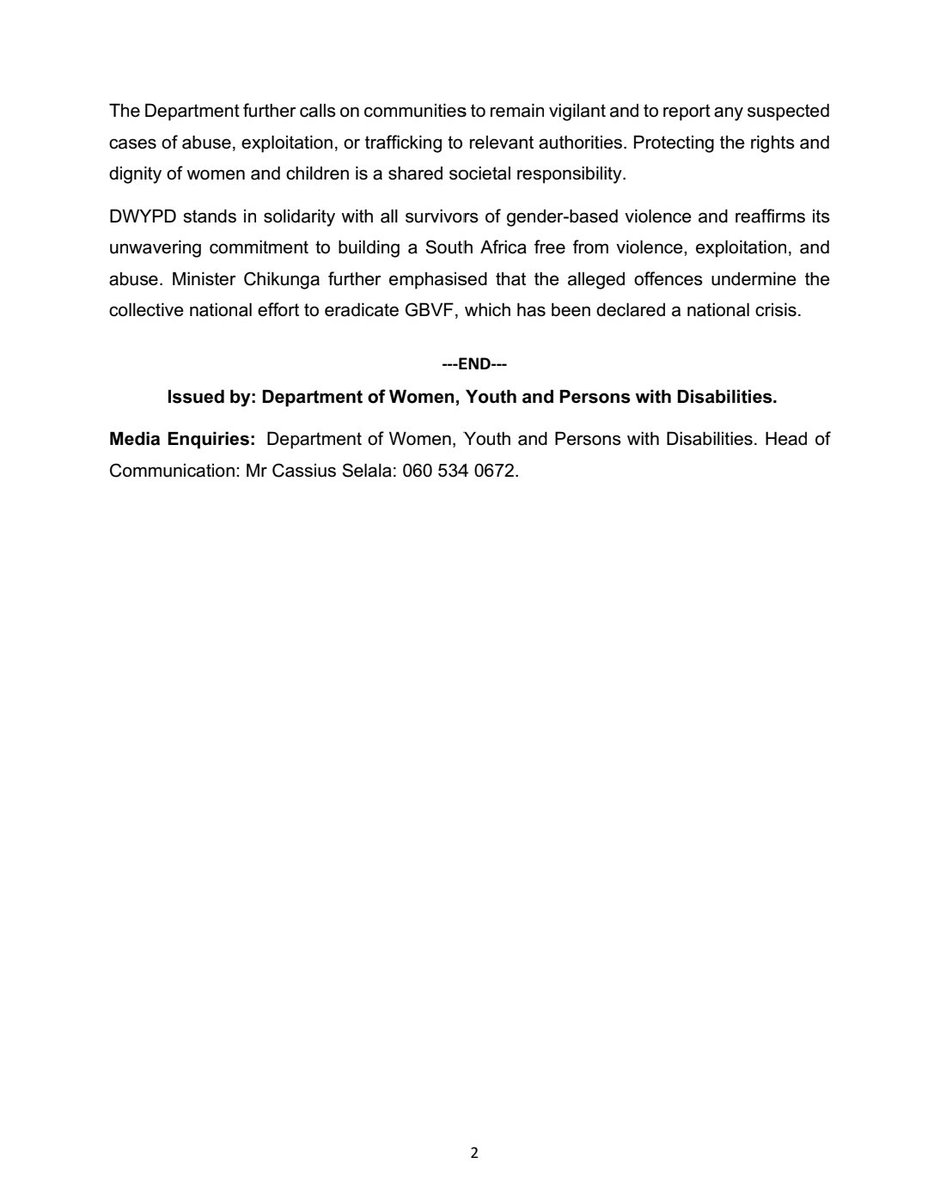 Dept of Women, Youth & Persons with Disabilities tweet media