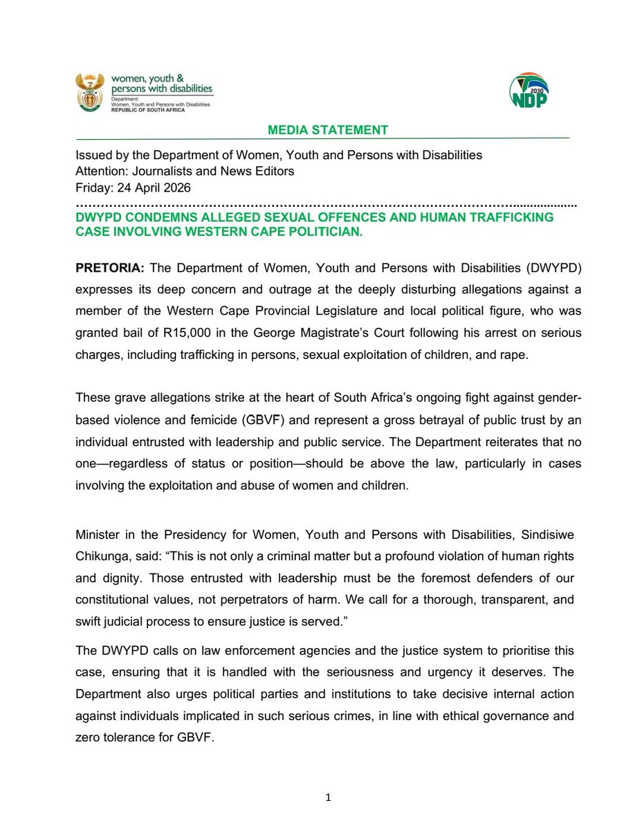 Dept of Women, Youth & Persons with Disabilities tweet media