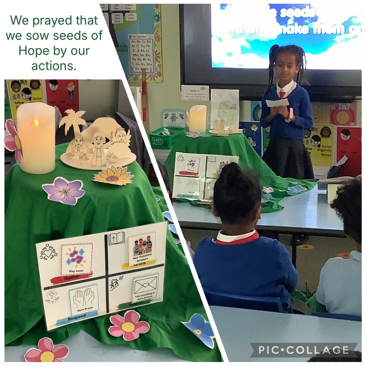 ChadPrimary's tweet image. Year 1 listened to the parable of the mustard seed.  We prayed that our small actions grow into huge tres of love, peace and hope. #Prayerandliturgy #year1