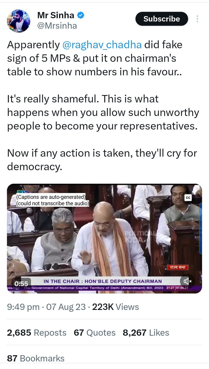 Please save these for future reference👇

1. Feb 2026 post: Raghav Chadha is factually incorrect, good at paid PR. Takes credit of others

2. Mar 2024 post: Raghav Chadha is joining hands with Khakistanis

3. Aug 2023 post: Raghav Chadha did fake sign of 5 MPs. Really unworthy of