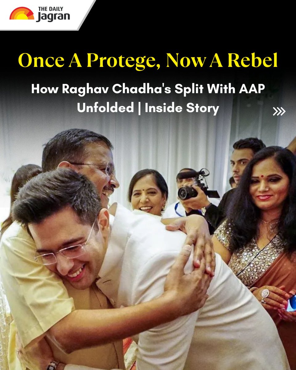 TheDailyJagran's tweet photo. #SwipeToRead | Raghav Chadha has quit AAP after nearly 14 years and joined the BJP along with six Rajya Sabha MPs. His exit follows months of speculation over strained ties with party leadership, triggering strong reactions from AAP leaders and intensifying the political battle between the two parties.

#RaghavChadha #AAP #BJP #IndianPolitics #DelhiPolitics #RajyaSabha #Kejriwal