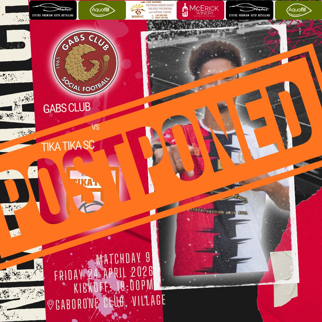 GabsClubF's tweet photo. Tonight's fixture with @TikaTikaSCbw is postponed due to unfavorable lighting conditions. We will announce the next fixture in due time. Apologies for the inconvenience caused https://t.co/6gzLbTlGqe