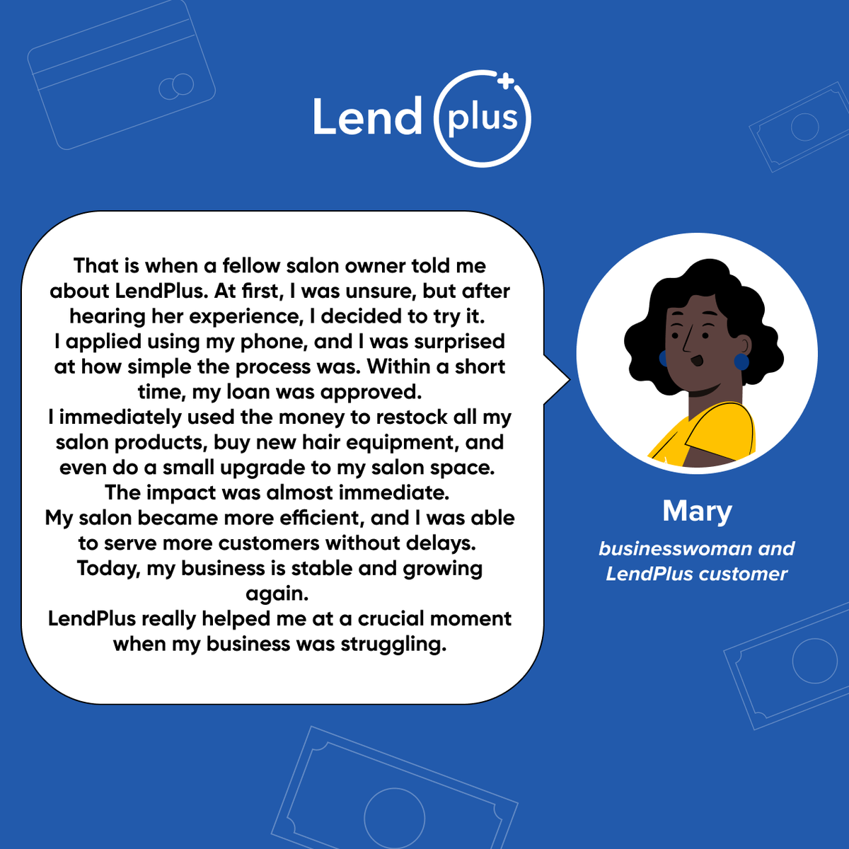 LendplusK's tweet photo. Mary runs a beauty salon in Nairobi — and business was growing fast. More clients, more demand… but not enough stock or working equipment to keep up.
Soon, she had to start turning customers away.
Instead of watching her progress slow down, Mary tried LendPlus 💸✨ https://t.co/jL4iRSTxsL