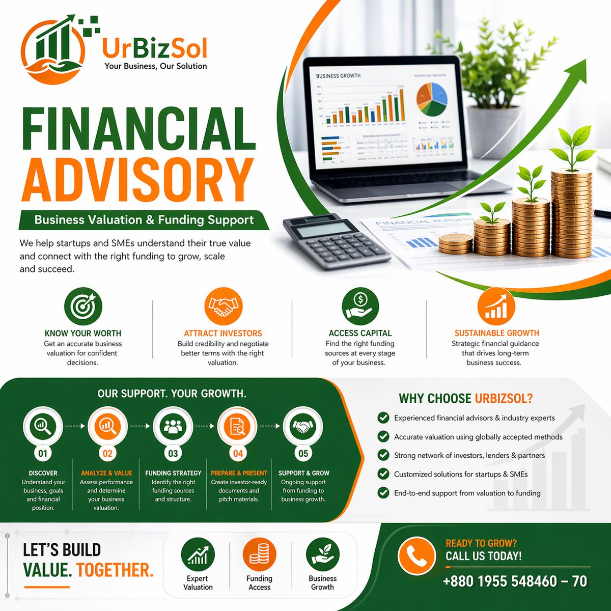 urbizsol's tweet image. আপনার ব্যবসার সঠিক ভ্যালুয়েশন নির্ধারণ এবং বিনিয়োগ পেতে আজই বেছে নিন UrBizSol-এর প্রফেশনাল ফিন্যান্সিয়াল অ্যাডভাইজরি সার্ভিস! 🚀📈

☎️ কল করুন: +880 1955 548460 – 70

#UrBizSol #BusinessValuation #Funding #StartupBangladesh #SME