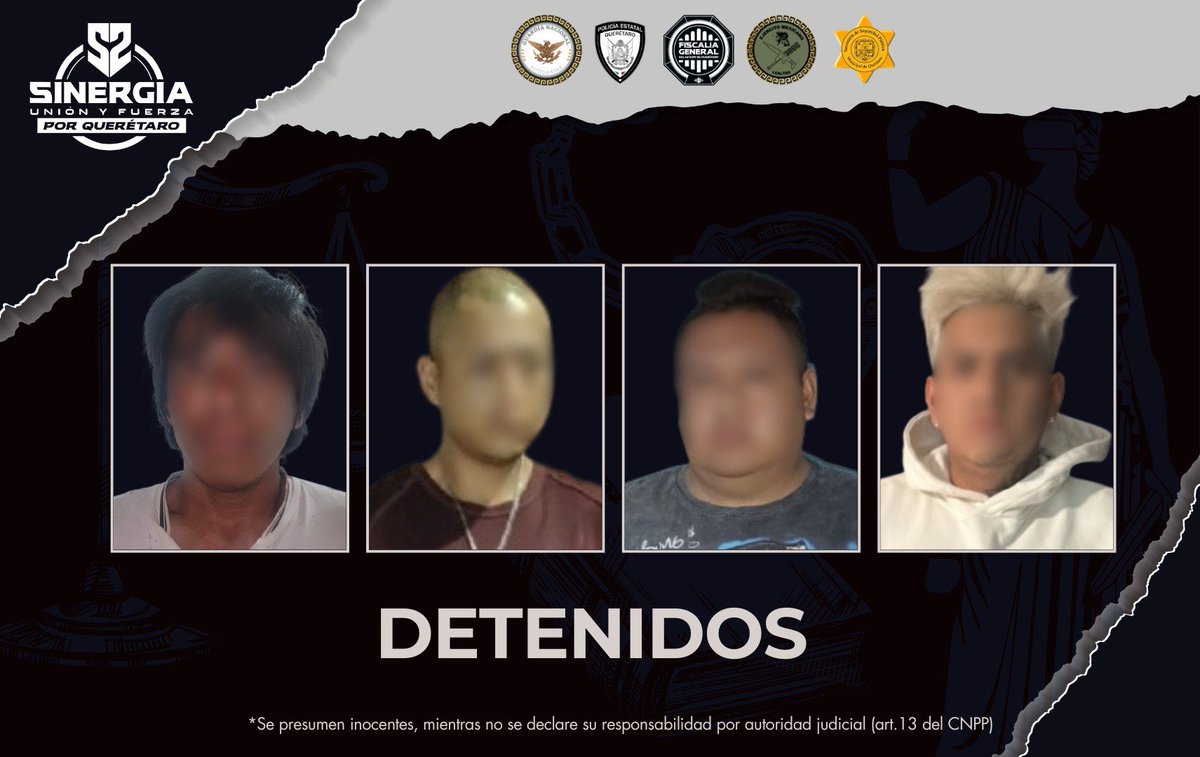 fiscaliaqro's tweet photo. 🚨 SINERGIA EJECUTA CATEOS SIMULTÁNEOS EN LA CAPITAL; CUATRO PERSONAS FUERON DETENIDAS

La #FiscalíaQro ejecutó cateos simultáneos en el municipio de Querétaro, como parte de investigaciones en curso, en el marco de Sinergia por Querétaro.

📍 Las diligencias se realizaron en:
• Lomas de Casa Blanca
• Rubén Jaramillo
• Santa Catarina
• Vista Alegre

👮‍♂️ Como resultado de las acciones:
• 4 personas detenidas
• 1 orden de aprehensión cumplimentada

🤝 Las intervenciones fueron encabezadas por:
• Personal ministerial
• Policía de Investigación del Delito

Con apoyo de:
• Policía Estatal (POES)
• Ejército Mexicano
• Guardia Nacional
• Policía Municipal de Querétaro

⚖️ Estas acciones reflejan el trabajo coordinado entre instituciones, fortaleciendo la investigación y la detención de personas probables responsables.

La Fiscalía General del Estado reafirma su compromiso de investigar y perseguir los delitos mediante acciones en Sinergia que contribuyen a la seguridad en la entidad.

#FiscalíaQro #Sinergia #Resultados #Querétaro #PersecuciónDelito