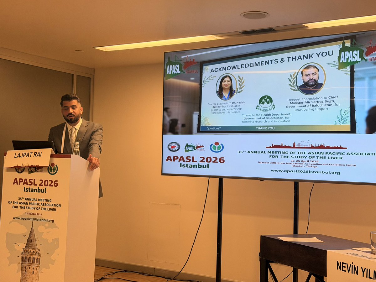 lajpat101's tweet photo. Honored to present my oral research abstract presentation at the APASL 2026 Conference in Istanbul.

Grateful to my supervisor,@DrNazishbutt!

Sincere thanks to the @CMOBalochistan @SarfarazBugti and @HealthDepartme5 GOB, for supporting medical research culture. https://t.co/5dzUkQotEF