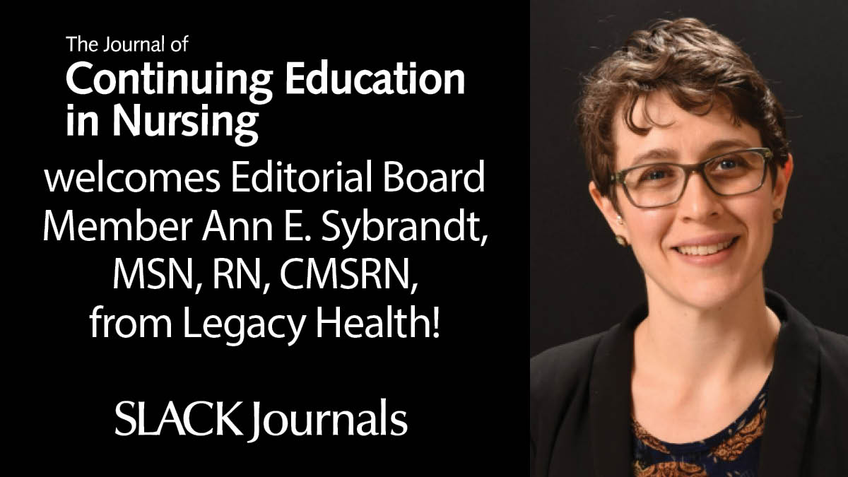 JCENJournal's tweet photo. SLACK would like to welcome Ann E. Sybrandt as our newest Editorial Board Member for JCEN!🌟

#nursingeducation #editorialboard #newmember https://t.co/qlk5vaZ2cm