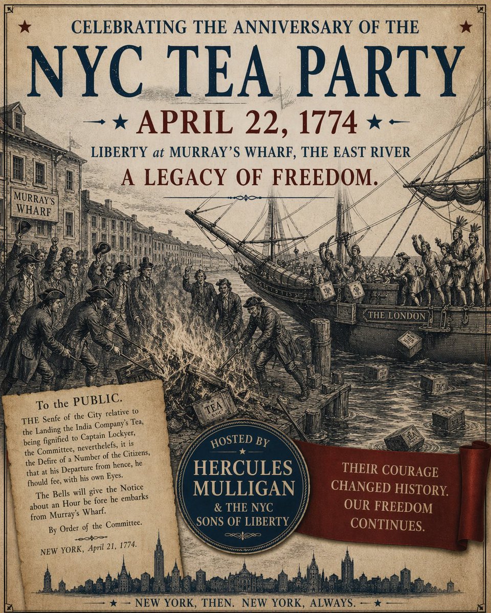 DaveEdelman's tweet photo. April 22, 2026 was the 252nd anniversary of the lesser known NYC Tea Party. My students and I celebrated on Wednesday by reading primary sources connected to the events &amp; drinking the historical teas dumped into the East River during Civics Club @Civics_For_All @manhattanhs https://t.co/bejfQKQ6g0
