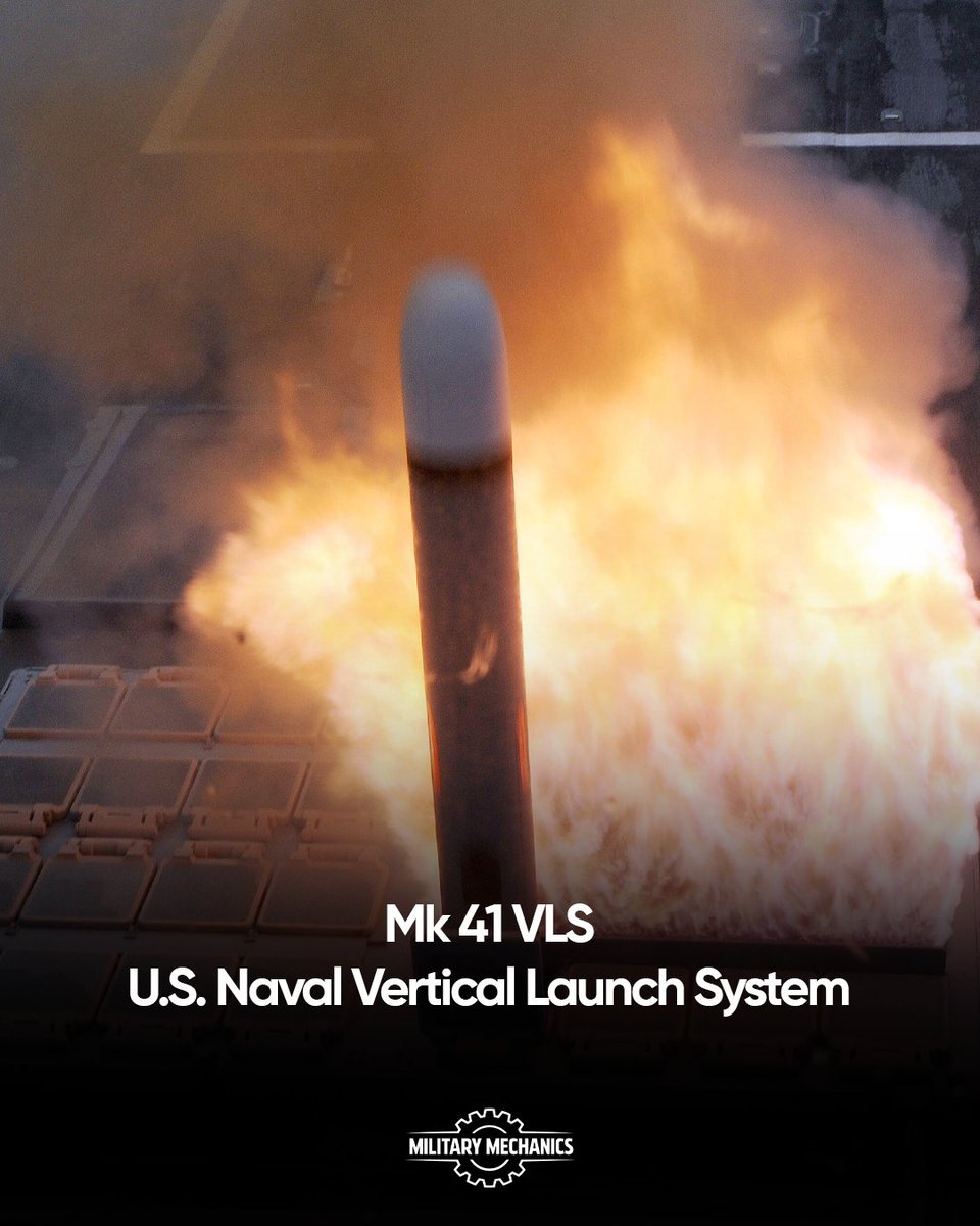 MilitaryMechs's tweet photo. The Mk 41 VLS fires Tomahawks, SM-3 interceptors &amp; ASROC rockets from one universal silo. Used on 400+ ships across 12 navies, it's the most proliferated naval weapons system of its generation.

#NavalWeapons #StrikeCapability #MilitaryMechanics https://t.co/lBw0Qo5O3a