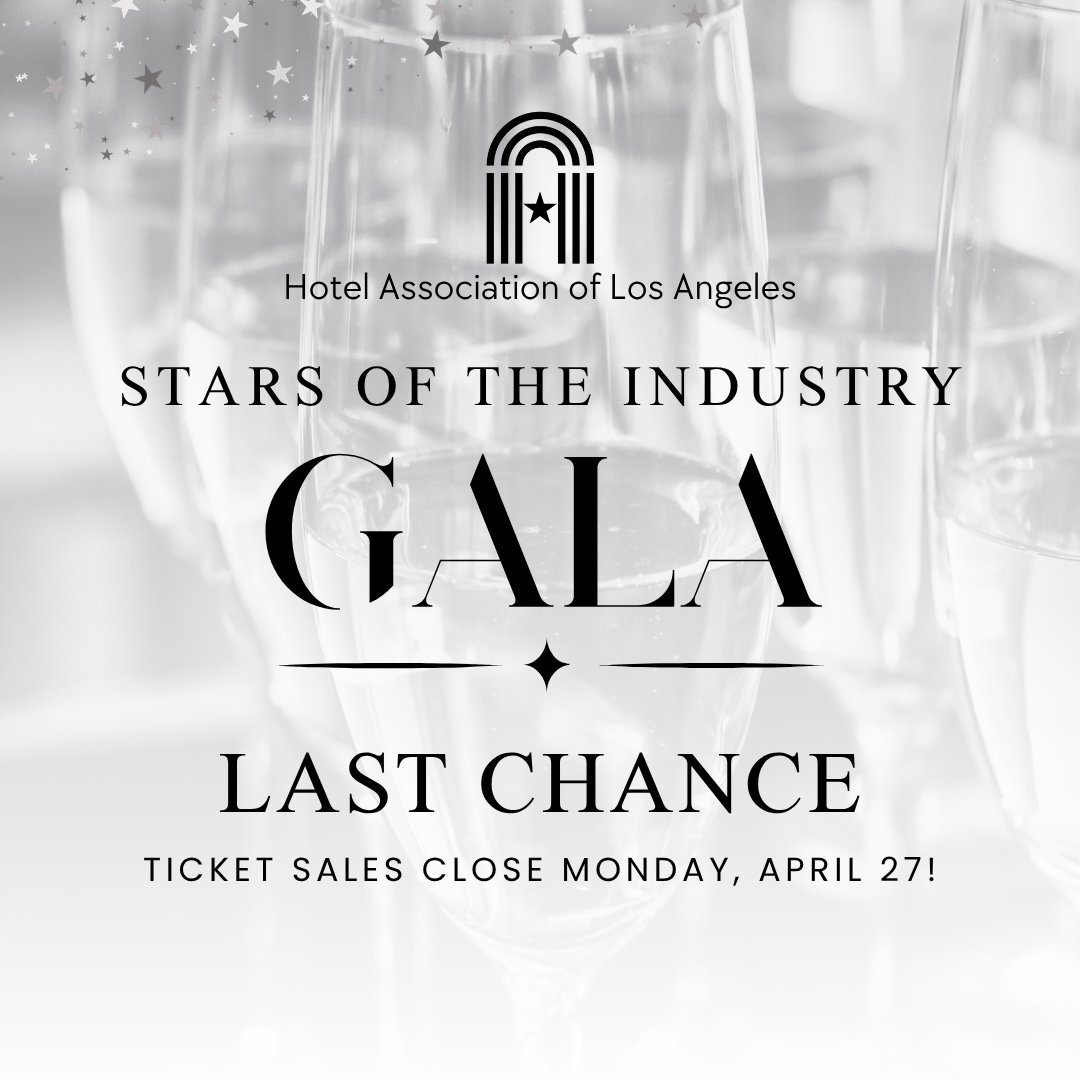 LAHotelAssoc's tweet photo. Final call!

Ticket sales for the HALA Stars of the Industry Gala close Monday, April 27. Secure your seat and join us for an unforgettable evening celebrating the best of LA’s hospitality industry. ✨

Visit: https://t.co/6wzJj7Z7rz https://t.co/O2r74TlVGC
