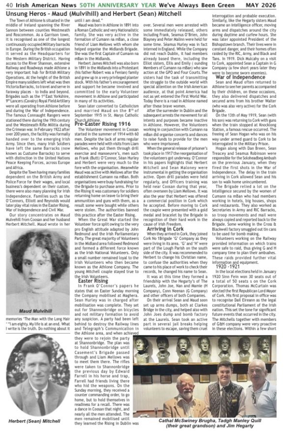 hegartyjim's tweet photo. Nice that the Mitchell &amp; Mulvihill story is being told to an American  audience in May issue of @IrishNewsChgo @athloneie @AthloneAdvert 
@whcclibrary @westmeathindo 
Will also feature on website-
https://t.co/tbOlYE4YZb 
As a connected family. 🇮🇪💚🇺🇸 https://t.co/jsdsnKMJGv
