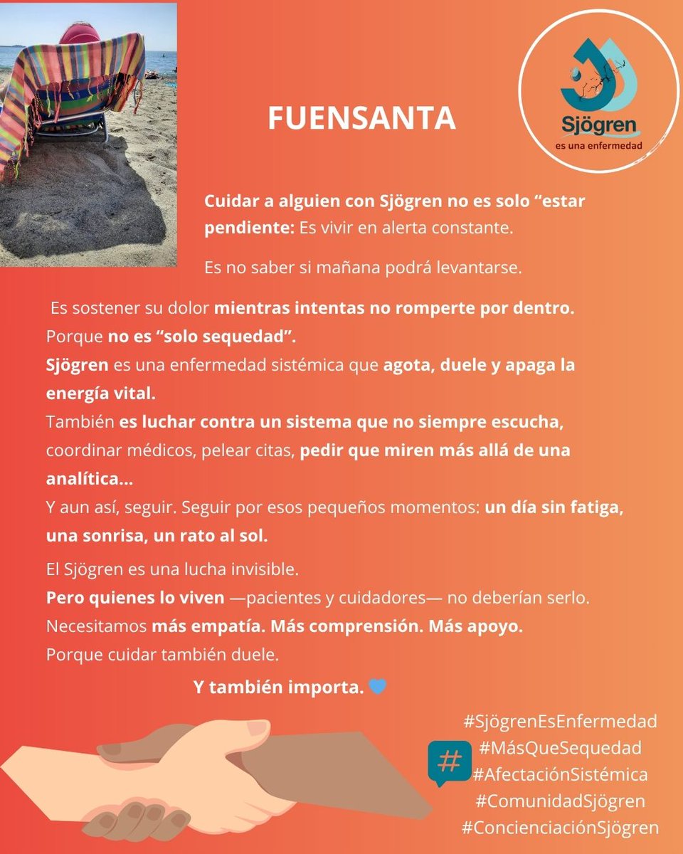 MES DE CONCIENCIACIÓN SOBRE SJÖGREN
𝗛𝗮𝘆 𝗲𝗻𝗳𝗲𝗿𝗺𝗲𝗱𝗮𝗱𝗲𝘀 𝗾𝘂𝗲 𝗻𝗼 𝘀𝗲 𝘃𝗲𝗻… 𝗽𝗲𝗿𝗼 𝗹𝗼 𝗰𝗮𝗺𝗯𝗶𝗮𝗻 𝘁𝗼𝗱𝗼.
Se cuelan en la rutina, en el ánimo, en cada plan, en cada día.
El #Sjögren es una de ellas. Invisible para muchos, devastadora para quienes la