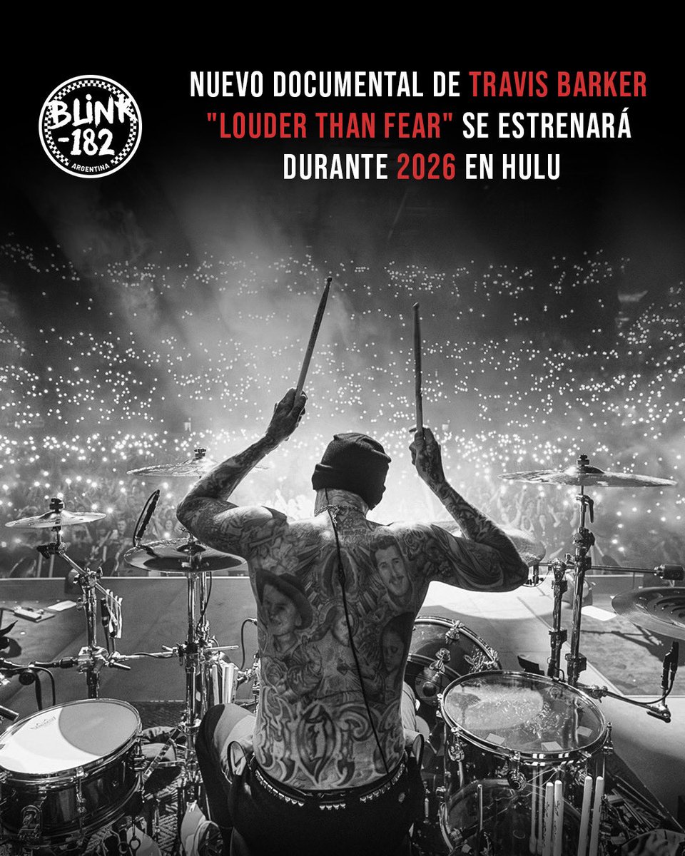 blink182ar's tweet image. 🎥  El nuevo documental de Travis, "Travis Barker: Louder than Fear", se estrenará durante el verano de Estados Unidos en este 2026 dentro de la plataforma Hulu.

#blink182 #travisbarker