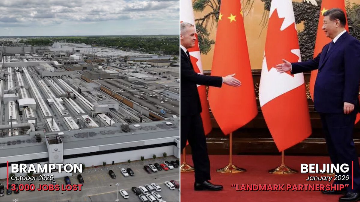 TheCarneyFiles's tweet photo. 🇨🇦 3,000 Canadian auto workers in Brampton lost their jobs.

Meanwhile, Prime Minister Mark Carney flew to Beijing to strike a "landmark partnership" with China — for 𝗕𝗿𝗼𝗼𝗸𝗳𝗶𝗲𝗹𝗱, the investment empire that still owes him $𝟲.𝟴 𝗺𝗶𝗹𝗹𝗶𝗼𝗻 in unvested stock options.

Canadian families left behind.

The PM's personal fortune protected.

This isn't a conspiracy.

It's the public record.

Thread with the receipts 👇

#StandOnGuardCanada