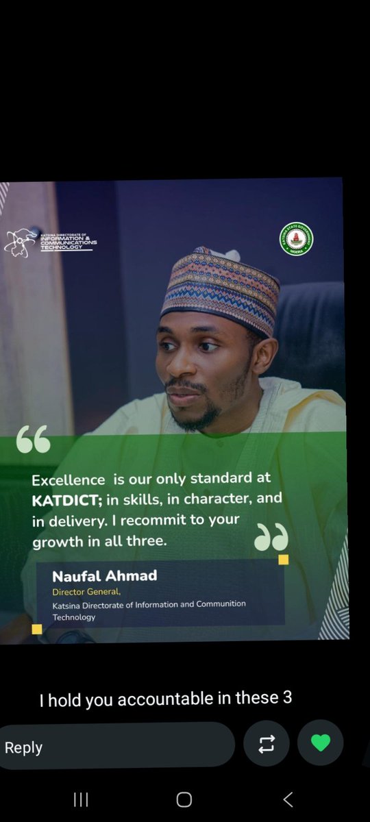 UncleK__'s tweet photo. This is Naupal Ahmed,the first executive director  Katsina state direct rate  of information and technology. @katdict He transformed the sector within a short period of time, and he created employment for so many young people in katsina .
His leadership and vision are unmatched https://t.co/Uz7jdzcadr