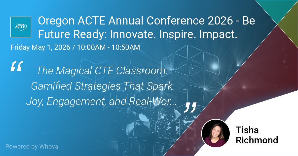 tishrich's tweet photo. Looking forward to presenting, learning, and connecting at the @OACTE conference next week in Seaside, OR! Join me on Friday, May 1 at 10am to learn some ready-to-use gamified strategies for the #CTE classroom! #MagicalCTE https://t.co/VXfvBB4FQD