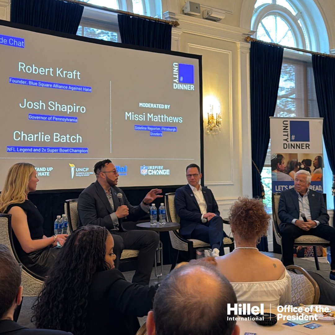 AdamL's tweet photo. We were honored to have @GovernorShapiro, @nflcommish Roger Goodell, Robert Kraft (@StandUp2JewHate),  @CoreyOConnorPA and @CharlieBatch16 join us for our Black Jewish Student Unity Dialogue and Dinner, just ahead of the @NFLDraft in Pittsburgh. 

Great guidance and inspiration from our special guests, and meaningful dialogue and bridge building by the also inspiring Black and Jewish student leaders who participated!