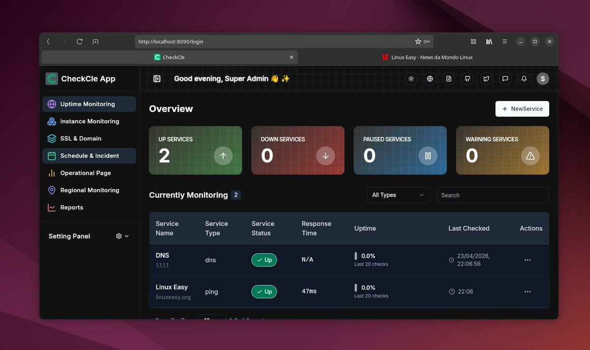ferramroberto's tweet photo. CheckCle monitoraggio completo open source per infrastrutture e applicazioni su Linux https://t.co/s813iQ56UU https://t.co/4mexlwvsEh