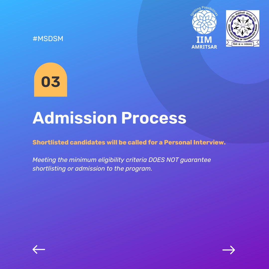 IIMAmritsar's tweet photo. Applications open for MSc in Data Science and Management (MSDSM), jointly offered by IIT Ropar Γ IIMAm.
Build skills in data science with a strong managerial perspective.
π
Apply by 31 May 2026
π https://t.co/fHtHKNlxP4
#MSDSM #IIMAm https://t.co/2namtqXgWF