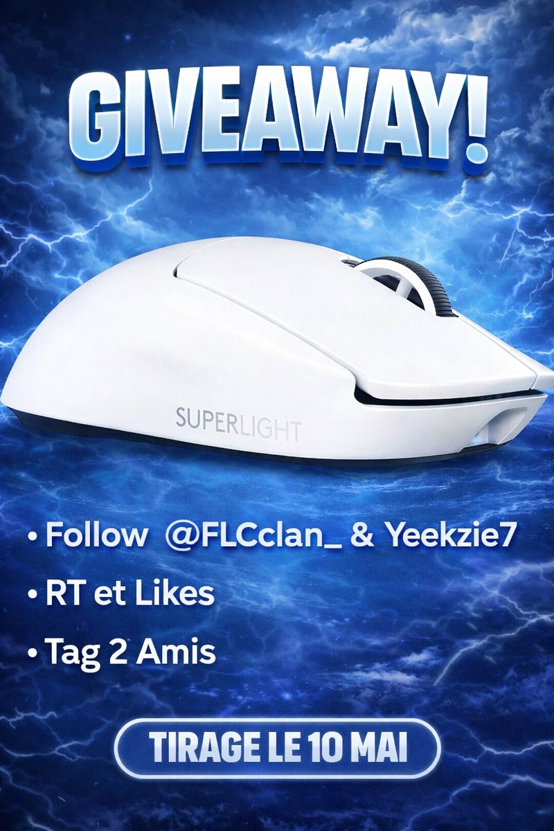 🎉 GIVEAWAY 🎉  

À l’occasion de la grande finale FNCS, tente de remporter une Logitech G Pro X Superlight 2 ! 🖱️  

Pour participer :  

- Follow <a href="/FLCclan_/">FLC</a> et <a href="/Yeekzie7/">FLC Yeekzie</a>  
- Like &amp; RT ce post  
- Tag 2 amis en commentaire  

📅 Tirage au sort le 10 mai 2026