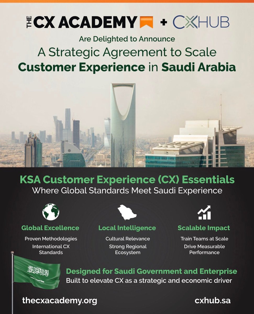 cxhubsa's tweet photo. يسعدنا الإعلان عن شراكة استراتيجية بين CXHUB و  @TheCXAcademy1 ، تهدف إلى توحيد الخبرات وتقديم برامج تدريبية متخصصة تعزز المهارات و الكفاءات الوطنية في مجال تجربة العميل . اضغط على الرابط للمزيذ التفاصيل: https://t.co/gEVVi34Obs

#CXHUB #CXAcademy #CustomerExperience https://t.co/3c2a2ebvGg