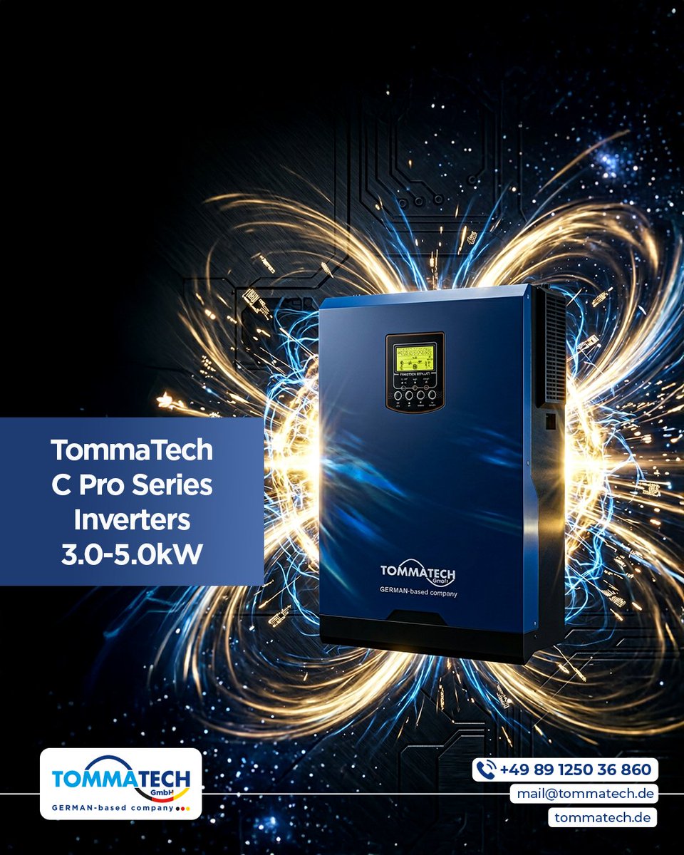 tommatech's tweet photo. Power your energy needs with the TommaTech C Pro Series Inverters (3.0–5.0 kW).
🔹 Full sine wave output for stable and reliable power
🔹 Dedicated BMS communication port for advanced battery integration
📨mail@tommatech.de

#TommaTech https://t.co/AxyBBSkUPq