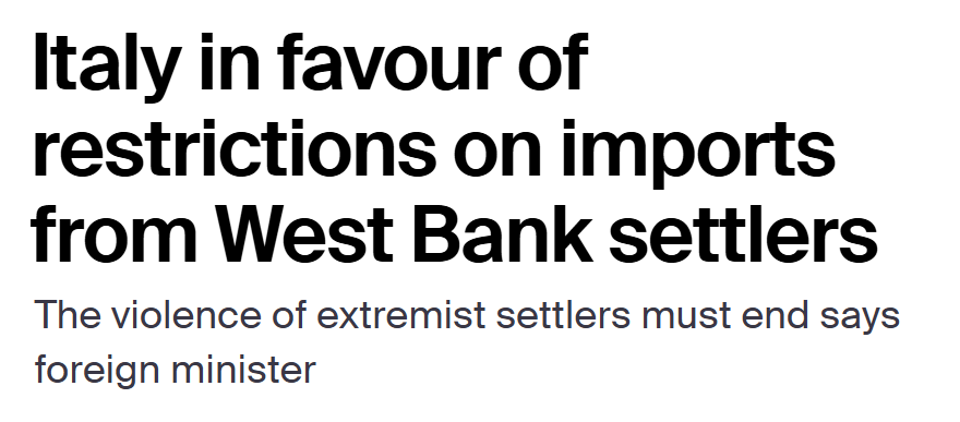 ClaFrancavilla's tweet photo. 🔴 Important update: 🇮🇹 is open to restricting EU trade with settlements: https://t.co/9ct8r954nc

Given Italy's weight in the EU's "Qualified Majority Voting" mechanism, measures are finally within reach

A full ban is required. Hopefully we're getting there 🧵⤵️ 1/9 https://t.co/45geZrpVVf