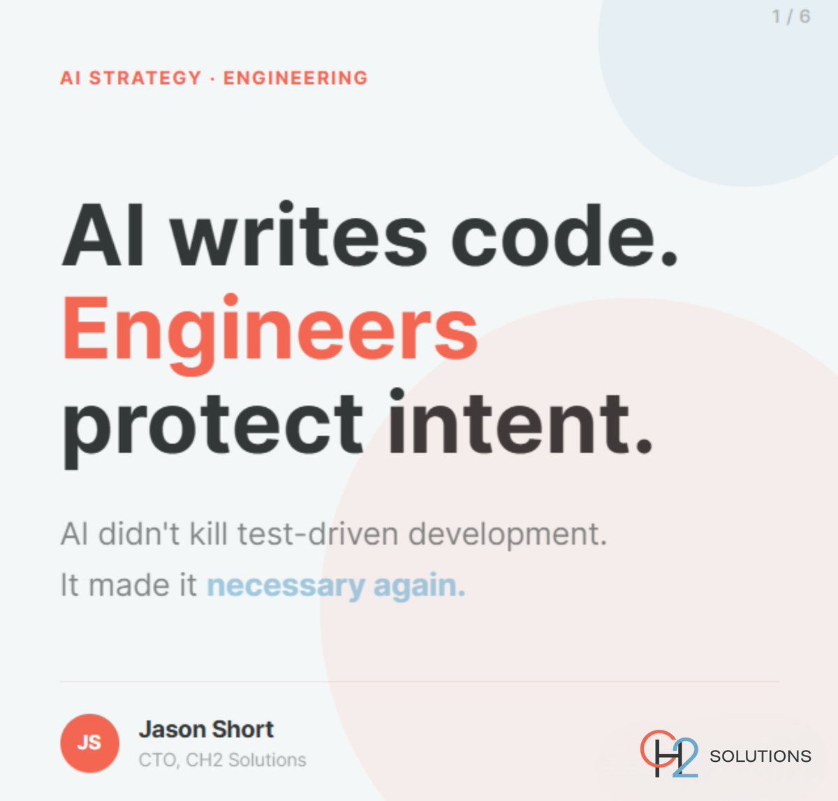 CH2Solutions's tweet photo. AI generates code fast.
That is not the hard part anymore.
Defining what correct behavior looks like is the real work.
Test-driven development is not fading.
 It is becoming foundational again in the age of AI.
Read more:
https://t.co/IvxYFN5To9

#Engineering #AI #TDD #Software https://t.co/Qdw9EaHVIG