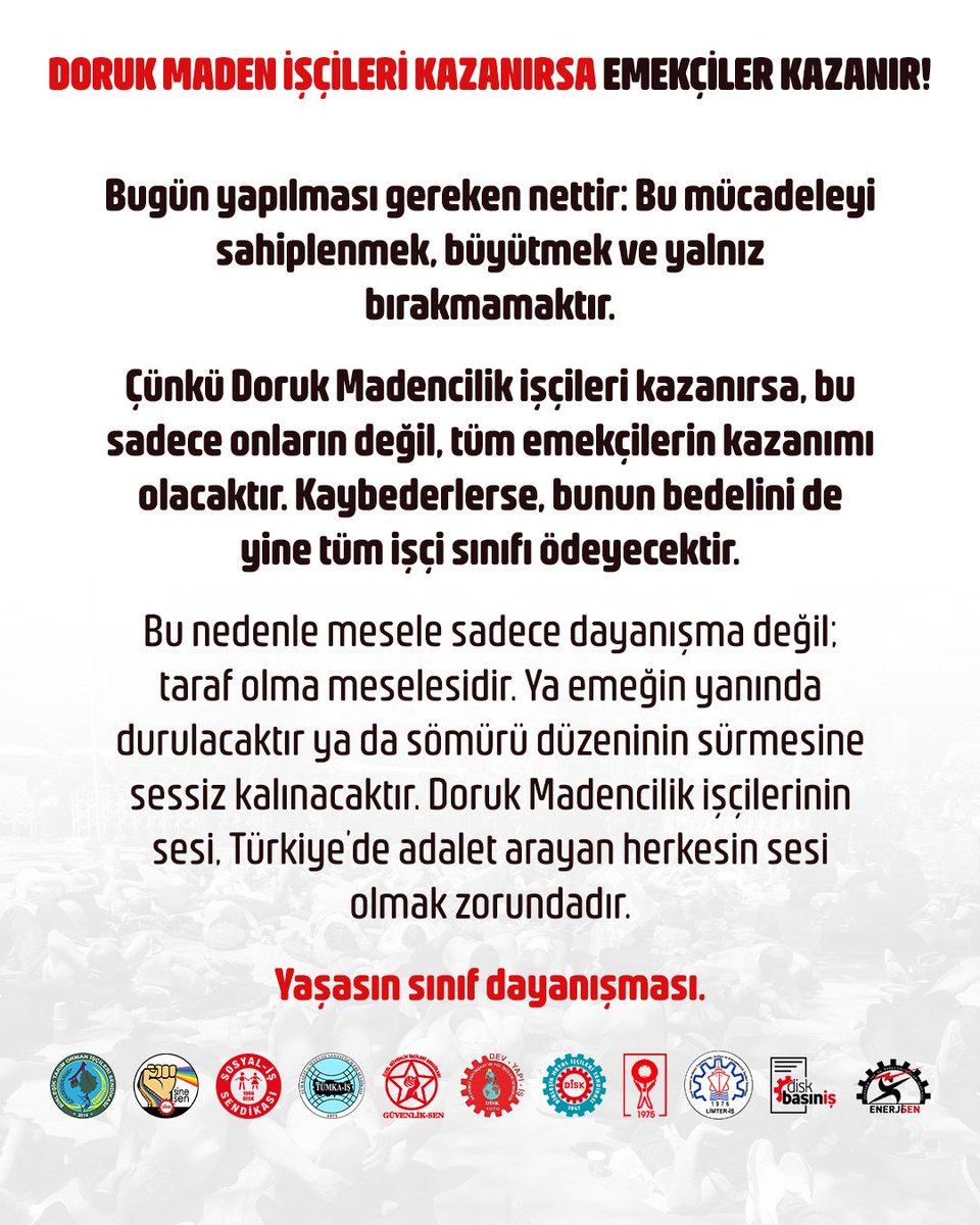 DORUK MADEN İŞÇİSİ KAZANIRSA EMEKÇİLER KAZANIR✊🏻

Yaşasın Sınıf Dayanışması
<a href="/bagimsizmadenis/">Bağımsız Maden İş</a>
#DorukMadencileriyleYürü