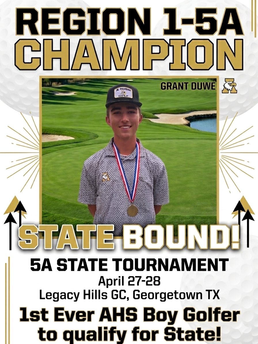 eaglemensgolf's tweet photo. So proud of Grant Duwe! He is making AHS Boys Golf History!
It is so rewarding to see an athlete’s hard work pay off!
So fun to be a part of it!
#GrindItOut
@AbileneISDAthl1
@AbiHighBoosters https://t.co/d9ul0ddscT